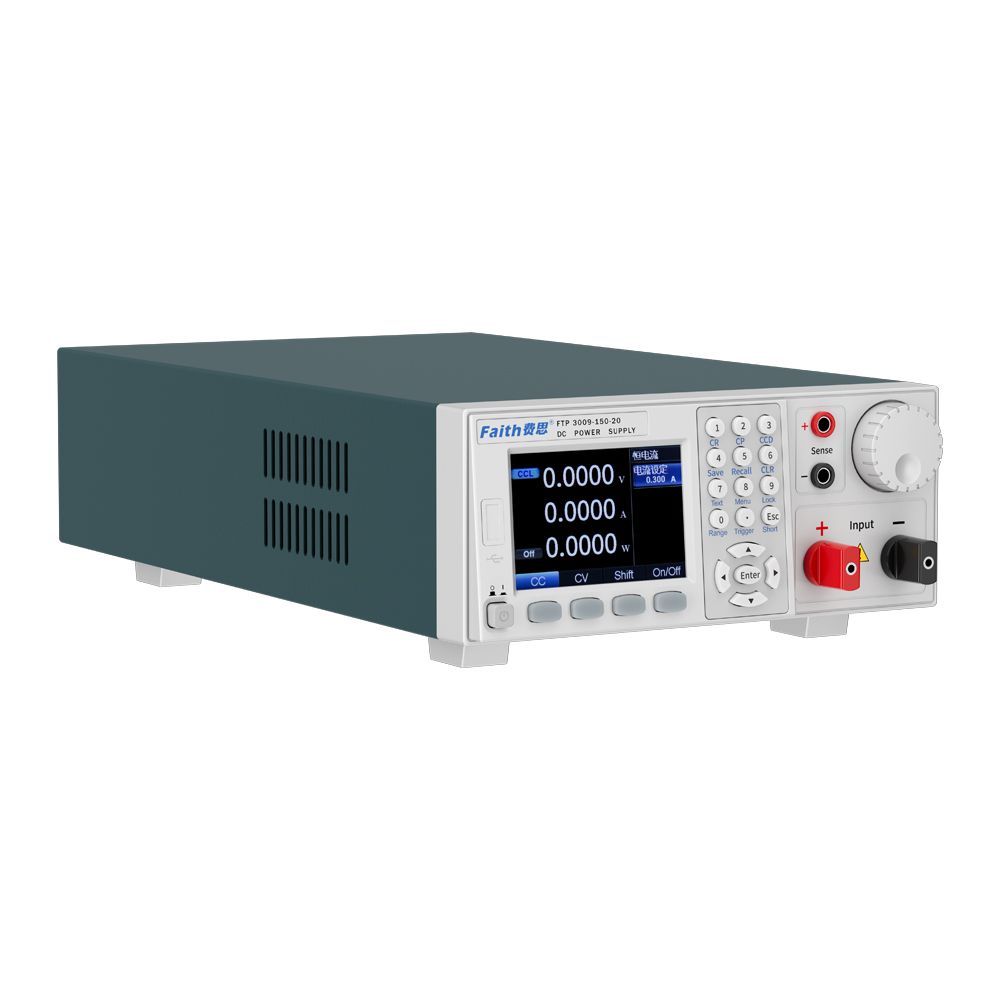 Wide-range DC power supply front panel displaying voltage and current outputs