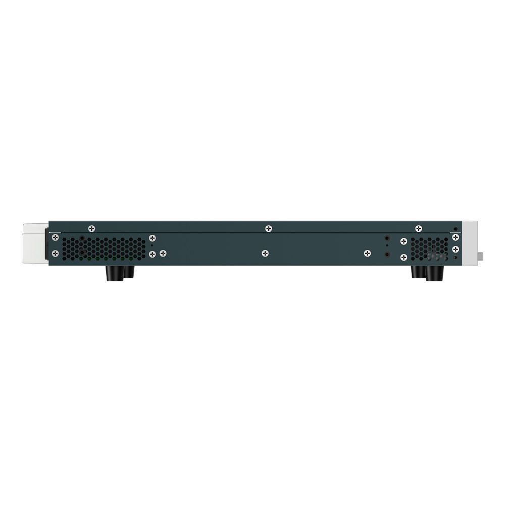 An automated test equipment rack fully integrated with multiple 1U power supplies and instrumentation
