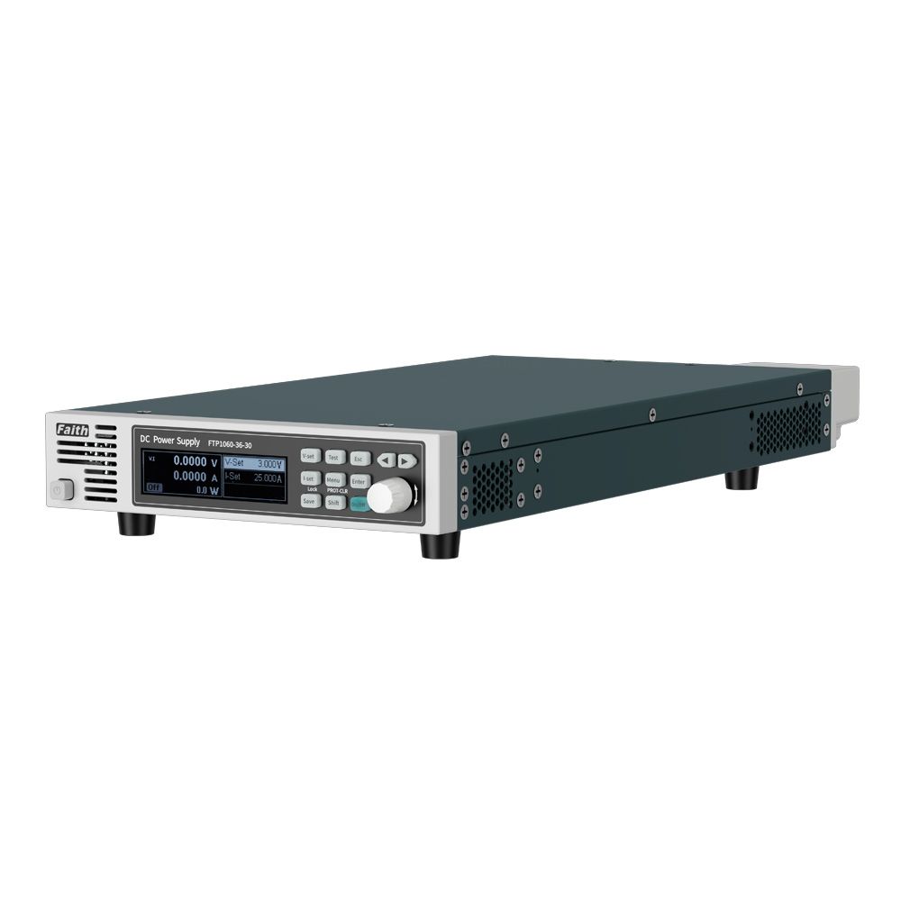 Side-by-side comparison of a 1U rack-mount power supply and a standard benchtop unit on a workbench