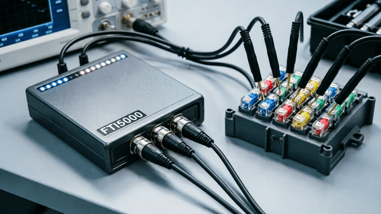 Technician configuring serial parameters on a test instrument connected to a GPIB network